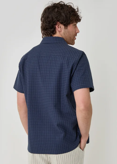 Threadbare Navy Textured Cotton Short Sleeve Shirt - S Image 2