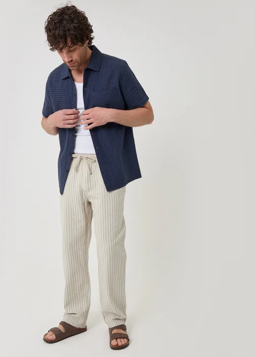 Threadbare Navy Textured Cotton Short Sleeve Shirt - S Image 3