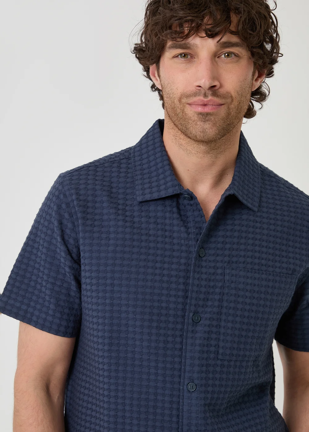 Threadbare Navy Textured Cotton Short Sleeve Shirt - S Image 4