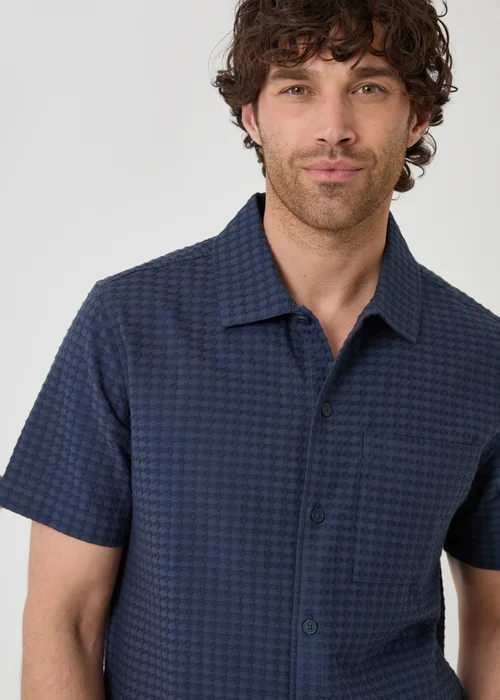 Threadbare Navy Textured Cotton Short Sleeve Shirt - S Image 4