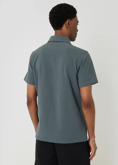 Threadbare Blue Boxy Fit Textured Short Sleeve Shirt - 2XL Image 2