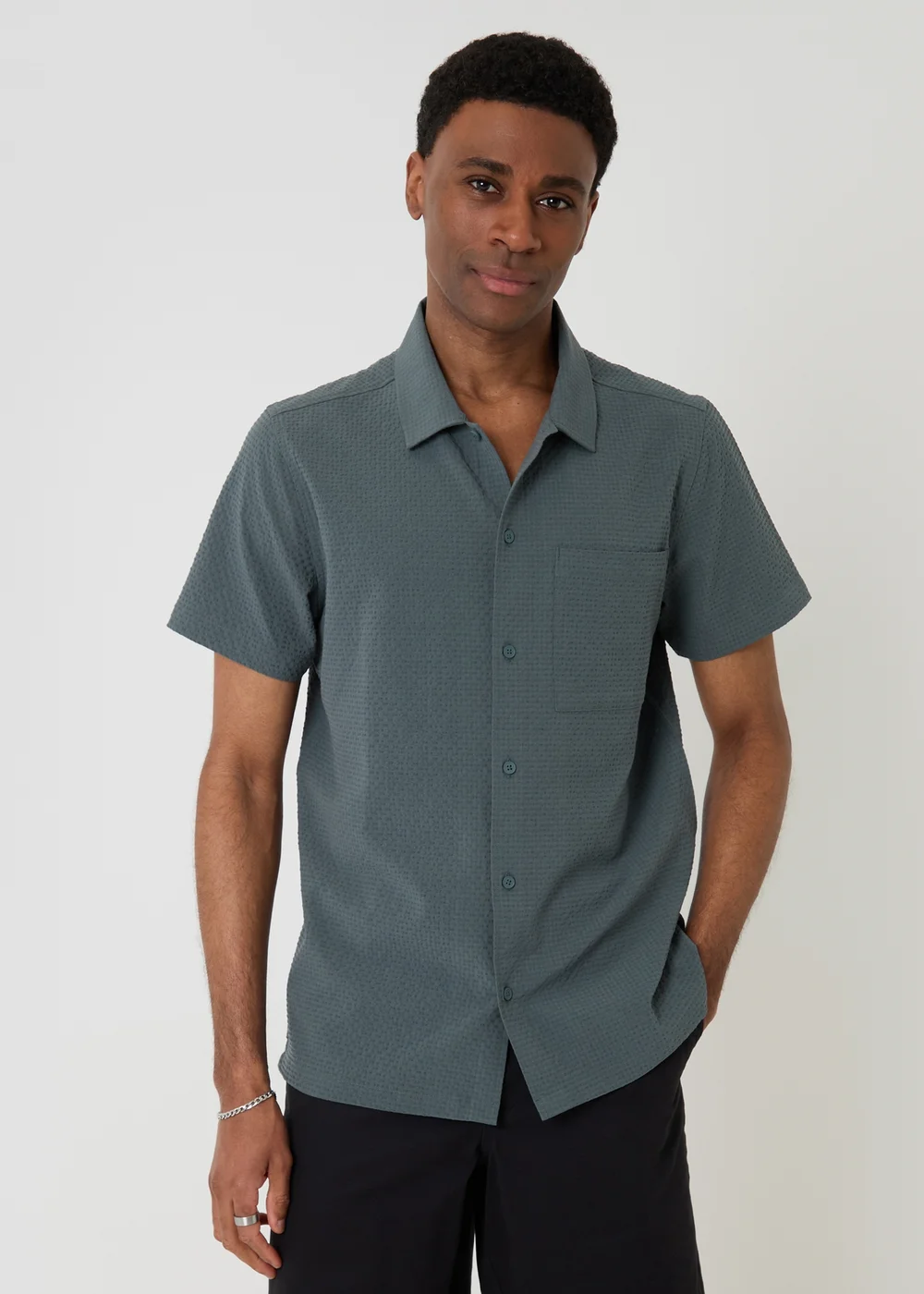 Threadbare Blue Boxy Fit Textured Short Sleeve Shirt - 2XL Image 1