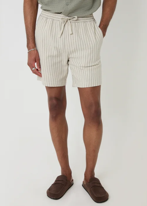 Threadbare Stone Shorter Length Stripe Cotton Shorts - S Image 1