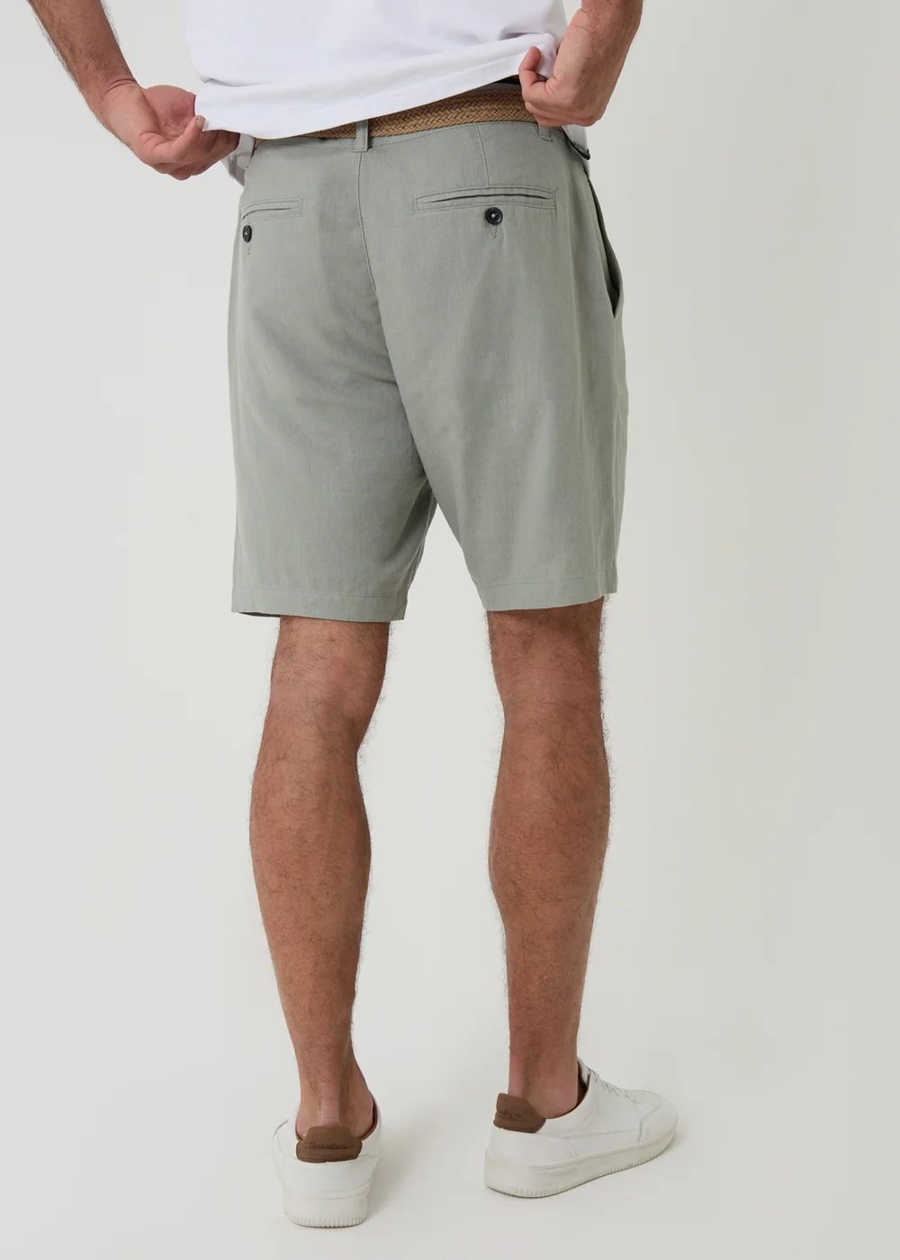 Threadbare Soft Green Linen Blend Shorts with Belt - 38/L32 Image 2