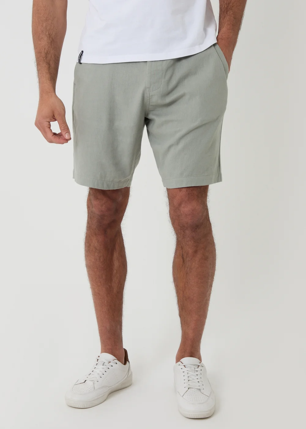 Threadbare Soft Green Linen Blend Shorts with Belt - 38/L32 Image 1