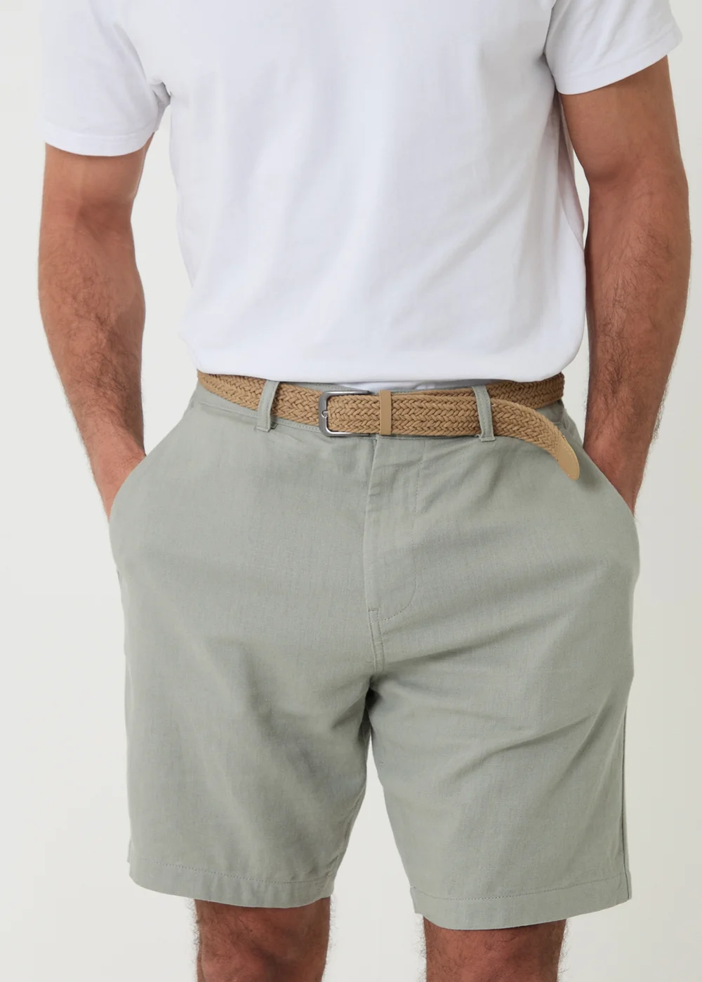 Threadbare Soft Green Linen Blend Shorts with Belt - 38/L32 Image 4