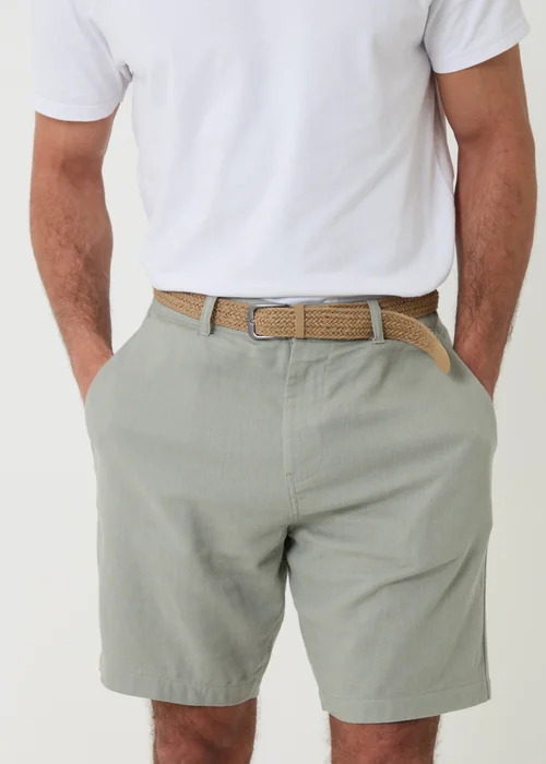 Threadbare Soft Green Linen Blend Shorts with Belt - 38/L32 Image 4
