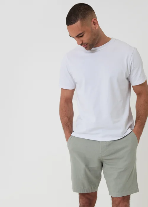 Threadbare Soft Green Linen Blend Shorts with Belt - 38/L32 Image 3