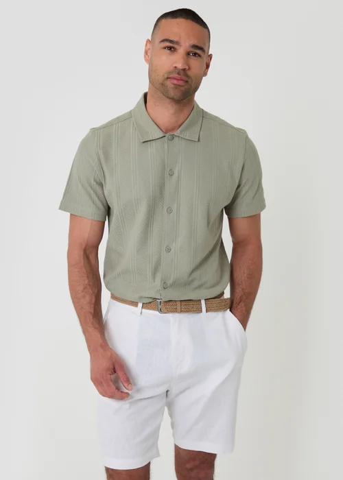 Threadbare White Linen Blend Shorts with Belt - 36/L32 Image 3