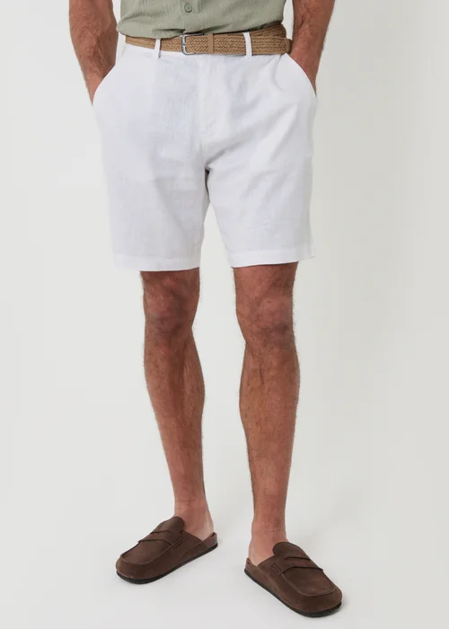 Threadbare White Linen Blend Shorts with Belt - 36/L32 Image 1
