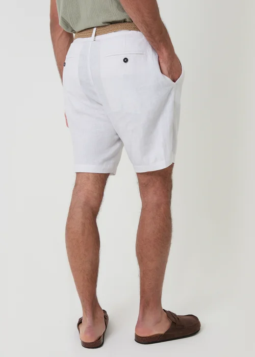 Threadbare White Linen Blend Shorts with Belt - 36/L32 Image 2