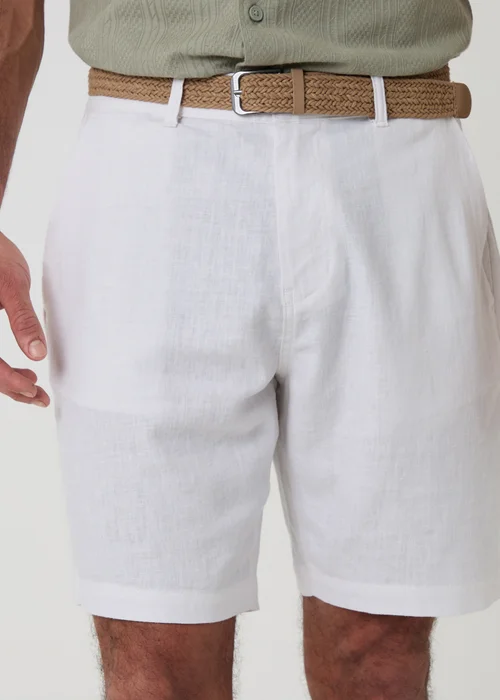 Threadbare White Linen Blend Shorts with Belt - 36/L32 Image 4