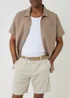 Threadbare Stone Linen Blend Shorts with Belt - 34/L32 Image 4