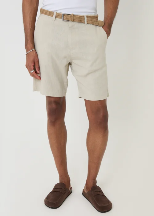 Threadbare Stone Linen Blend Shorts with Belt - 34/L32 Image 1
