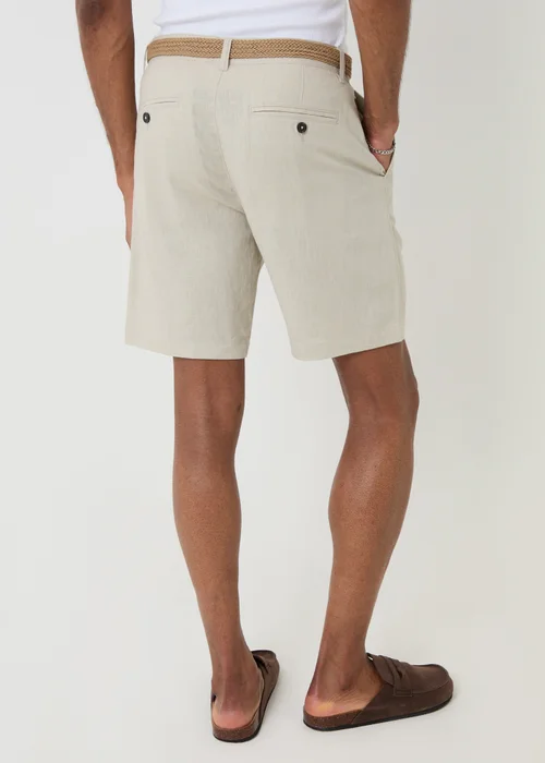 Threadbare Stone Linen Blend Shorts with Belt - 34/L32 Image 2
