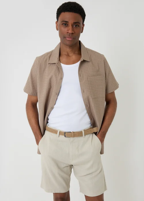 Threadbare Stone Linen Blend Shorts with Belt - 34/L32 Image 3
