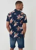 Threadbare Navy Tropical Leaf Print Cotton Short Sleeve Shirt - M Image 2