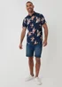 Threadbare Navy Tropical Leaf Print Cotton Short Sleeve Shirt - M Image 3