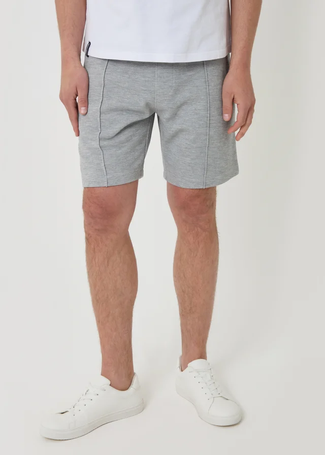 Threadbare Light Grey Pique Pleated Sweat Shorts