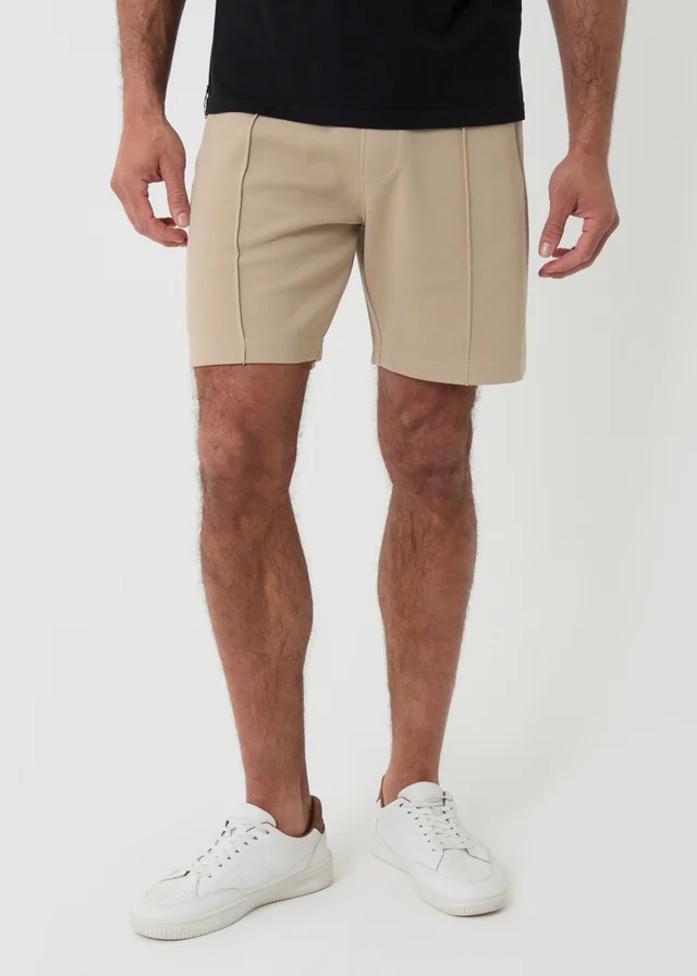Threadbare Stone Pique Pleated Sweat Shorts