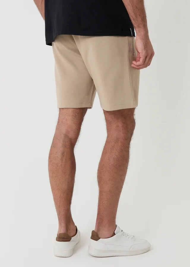 Threadbare Stone Pique Pleated Sweat Shorts