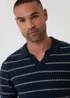 Threadbare Navy Textured Stripe Knitted Trophy Neck Polo - M Image 4