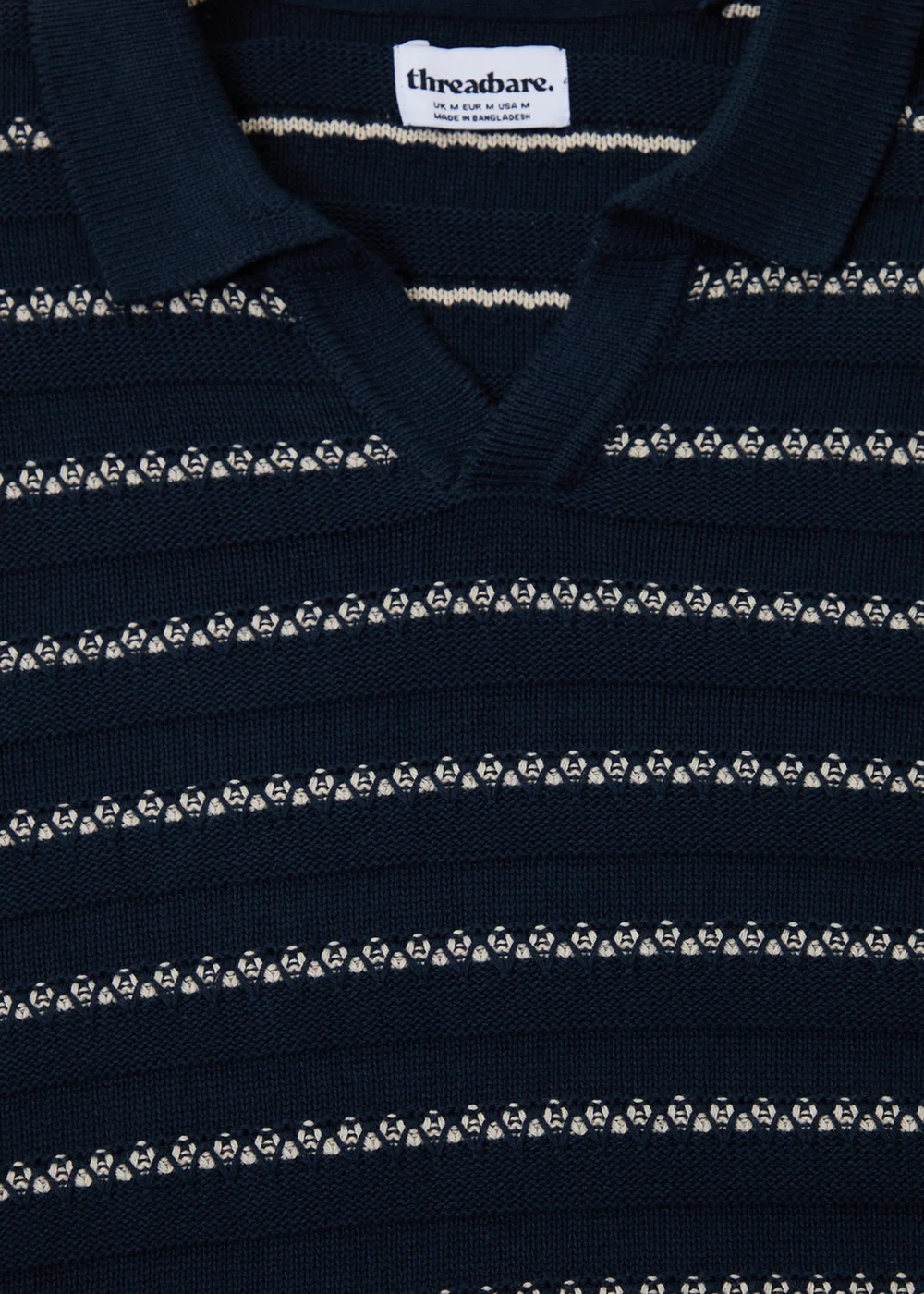 Threadbare Navy Textured Stripe Knitted Trophy Neck Polo - M Image 5