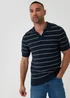 Threadbare Navy Textured Stripe Knitted Trophy Neck Polo - M Image 1