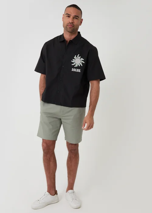 Threadbare Black Soleil Print Boxy Fit Cotton Short Sleeve Shirt - S Image 3