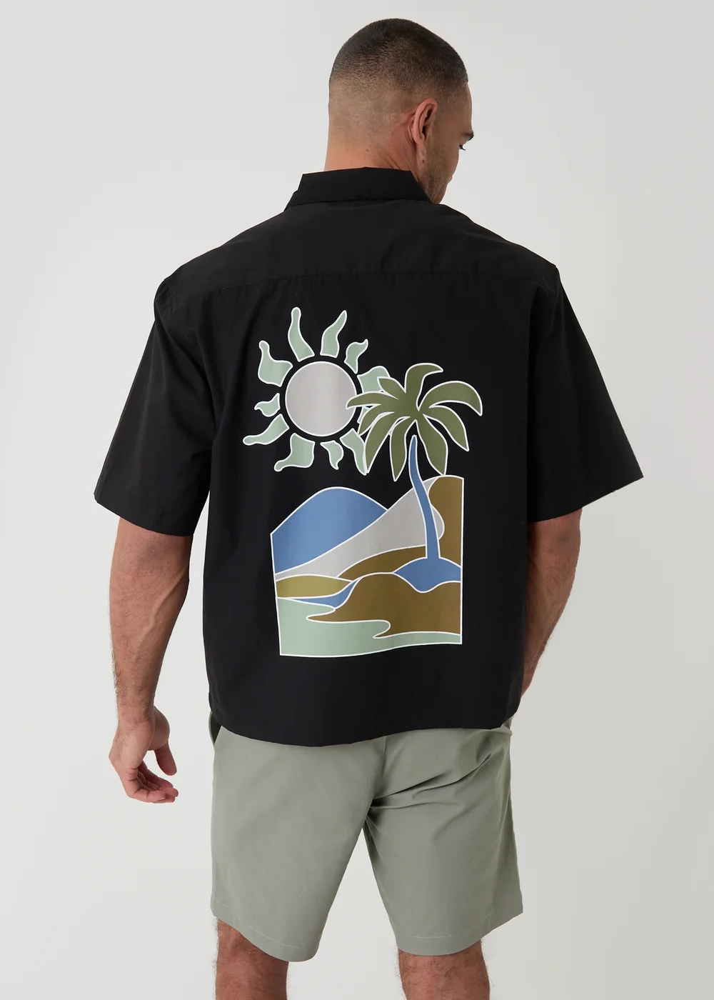 Threadbare Black Soleil Print Boxy Fit Cotton Short Sleeve Shirt - S Image 2