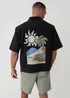 Threadbare Black Soleil Print Boxy Fit Cotton Short Sleeve Shirt - S Image 2