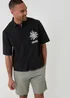 Threadbare Black Soleil Print Boxy Fit Cotton Short Sleeve Shirt - S Image 1