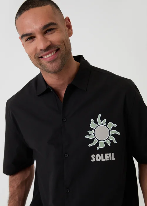 Threadbare Black Soleil Print Boxy Fit Cotton Short Sleeve Shirt - S Image 4