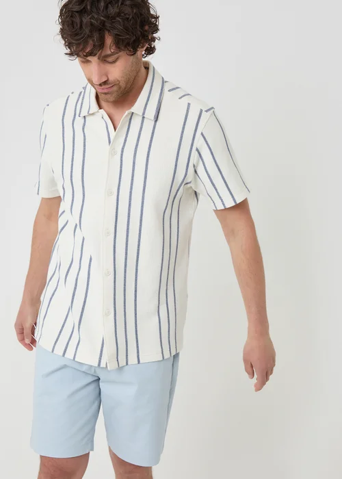 Threadbare Natural Stripe Plisse Rib Short Sleeve Shirt - 2XL Image 1