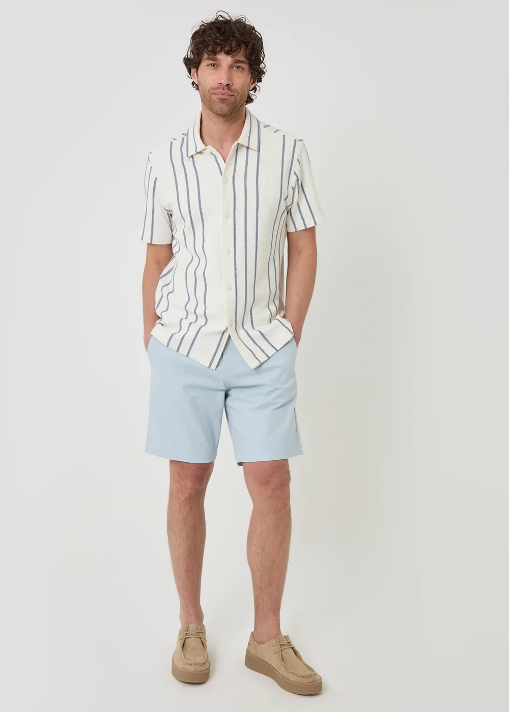 Threadbare Natural Stripe Plisse Rib Short Sleeve Shirt - 2XL Image 3
