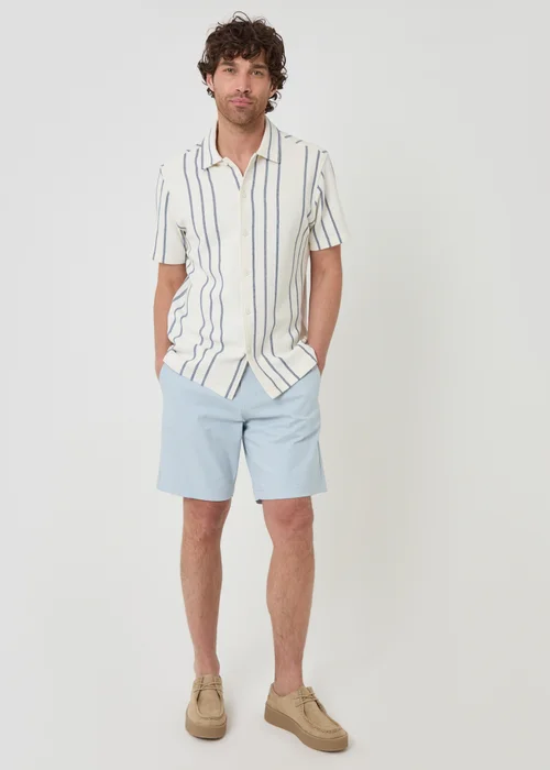 Threadbare Natural Stripe Plisse Rib Short Sleeve Shirt - 2XL Image 3