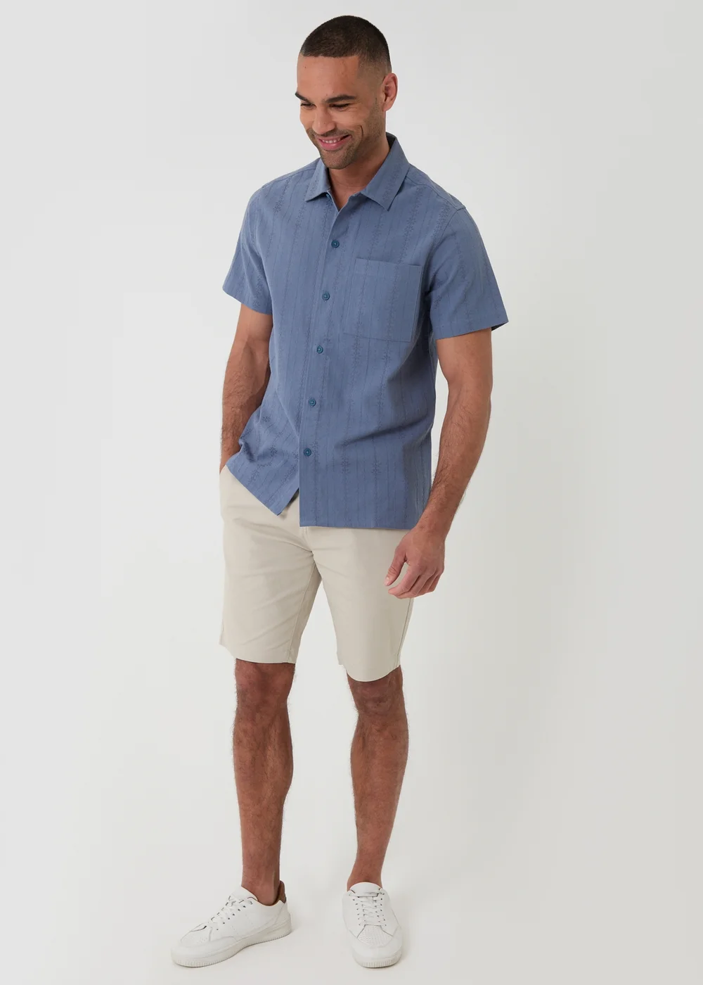 Threadbare Blue Textured Cotton Short Sleeve Shirt - 2XL Image 3