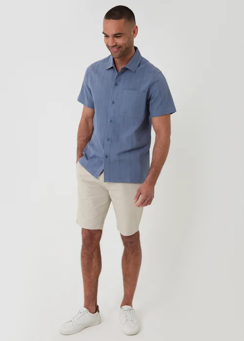 Threadbare Blue Textured Cotton Short Sleeve Shirt - 2XL Image 3