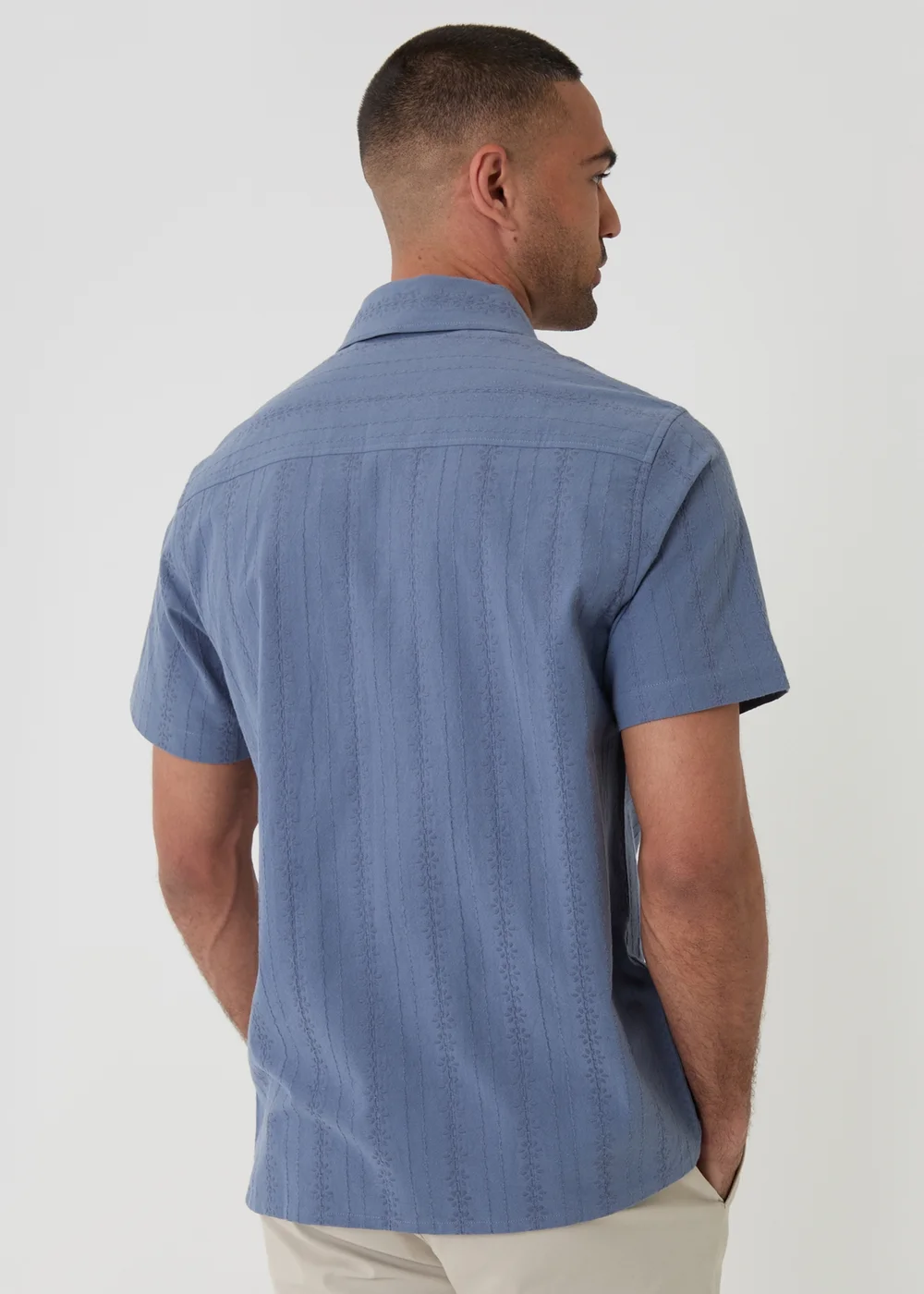 Threadbare Blue Textured Cotton Short Sleeve Shirt - 2XL Image 2