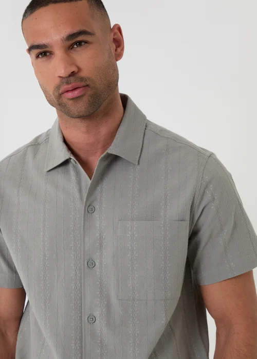 Threadbare Soft Green Textured Cotton Short Sleeve Shirt - 2XL Image 4