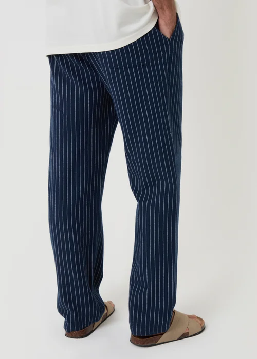 Threadbare Navy Stripe Straight Leg Cotton Trousers - 2XL Image 2