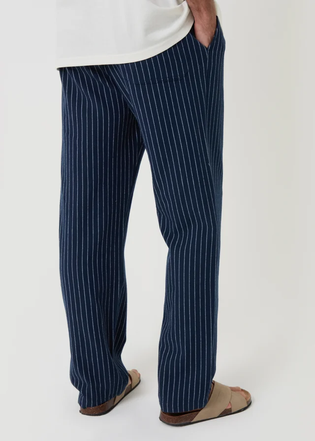 Threadbare Navy Stripe Straight Leg Cotton Trousers