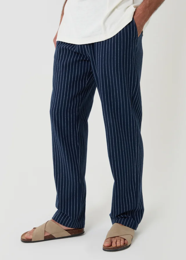 Threadbare Navy Stripe Straight Leg Cotton Trousers