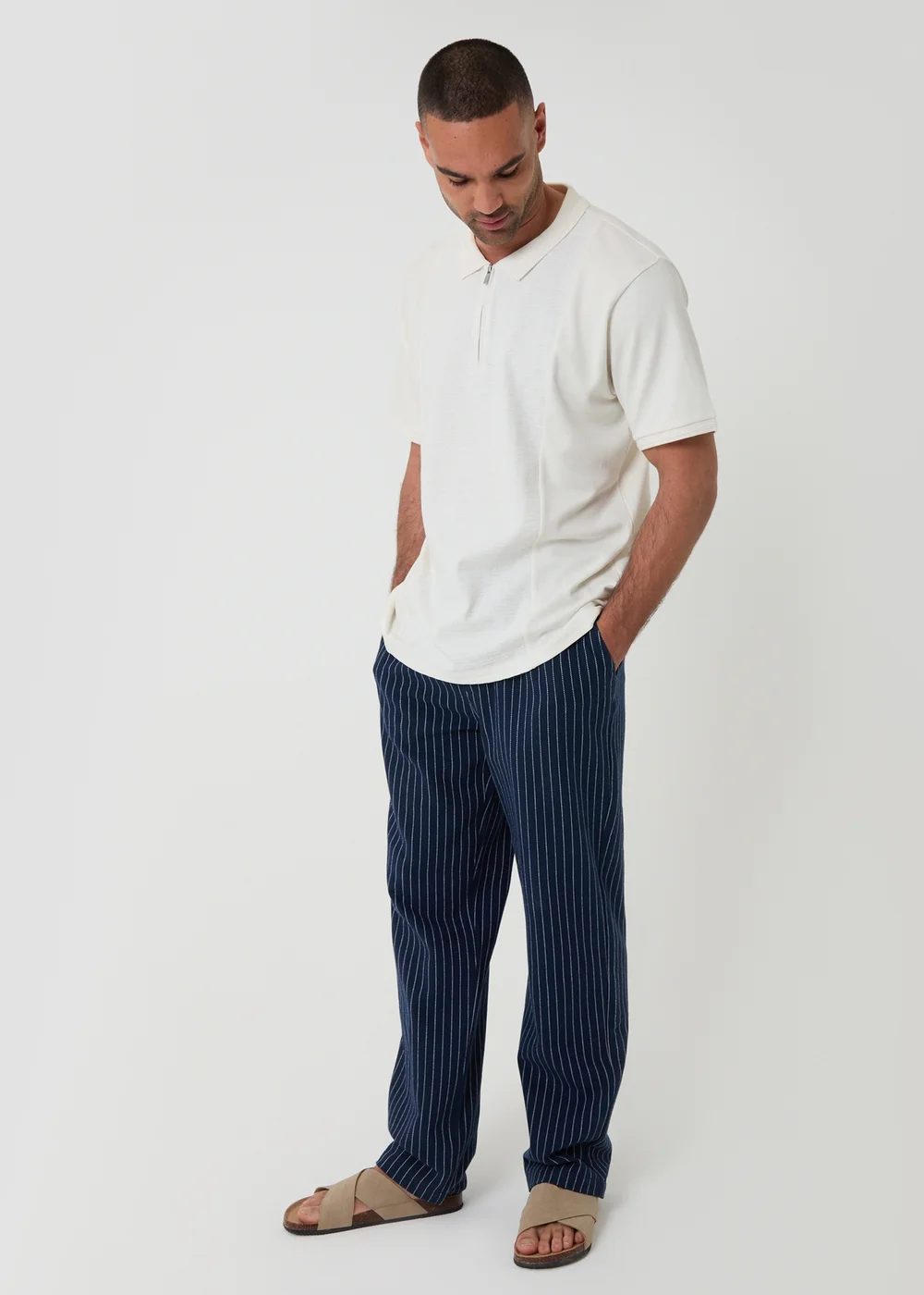 Threadbare Navy Stripe Straight Leg Cotton Trousers - 2XL Image 3