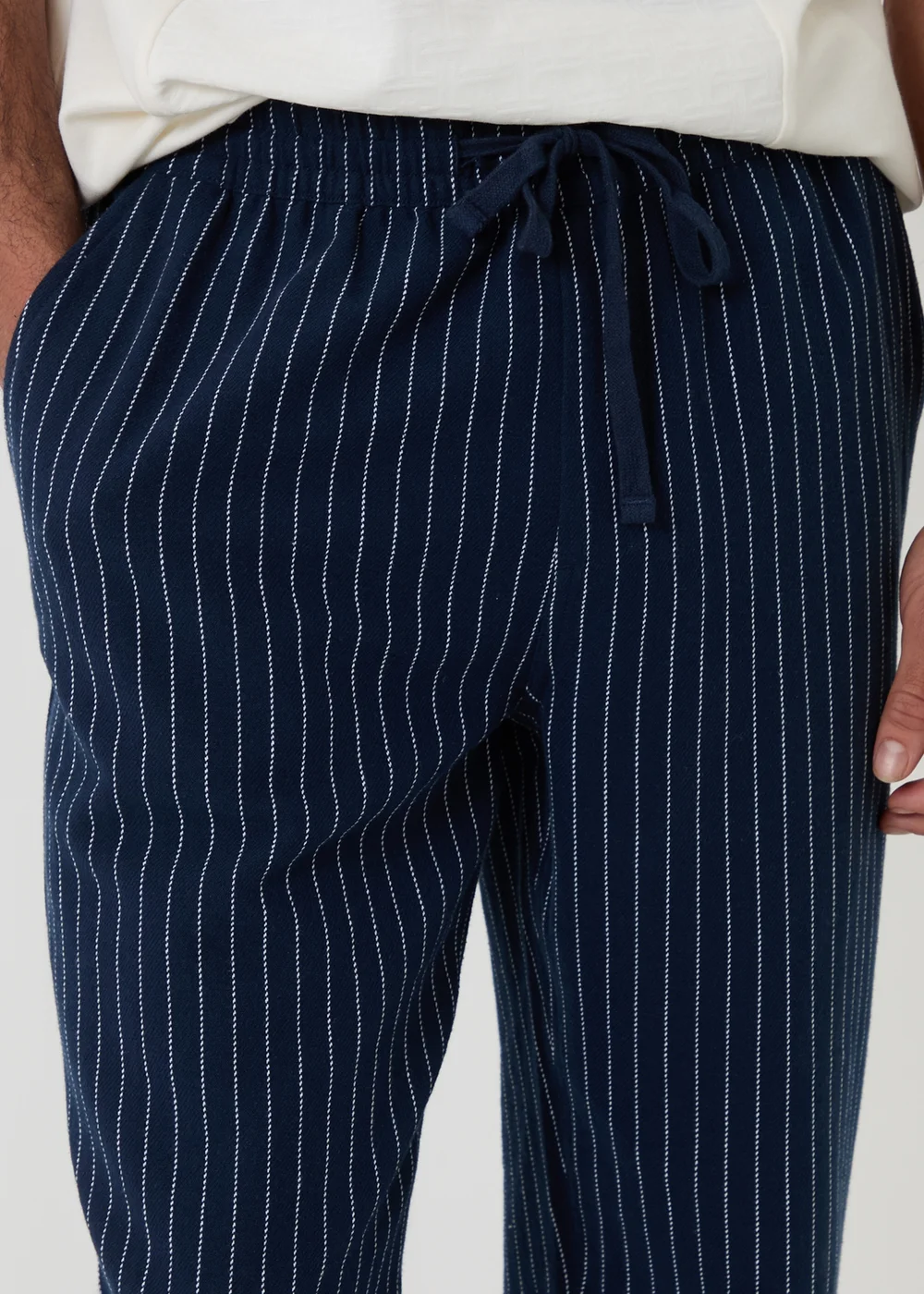 Threadbare Navy Stripe Straight Leg Cotton Trousers - 2XL Image 4