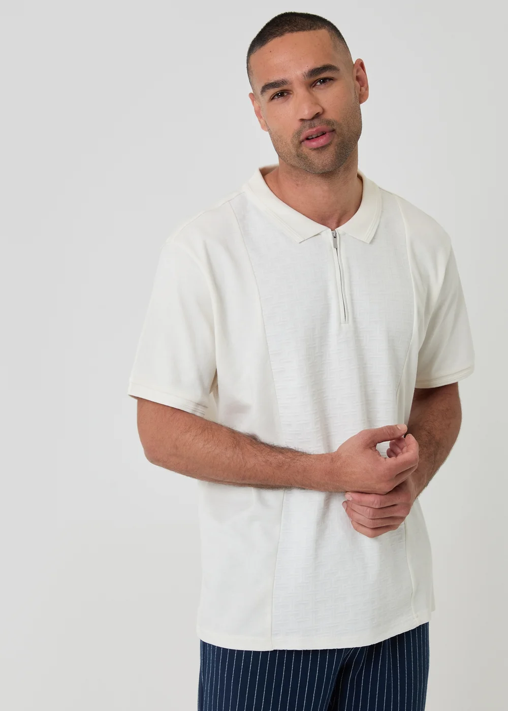 Threadbare Natural Textured Front Quarter Zip Polo Shirt - XL Image 1