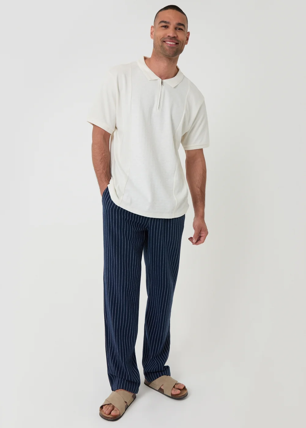 Threadbare Natural Textured Front Quarter Zip Polo Shirt - XL Image 3