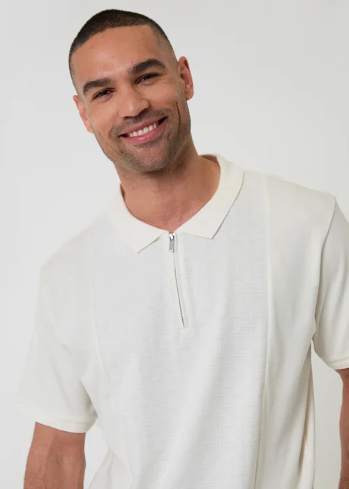 Threadbare Natural Textured Front Quarter Zip Polo Shirt - XL Image 4