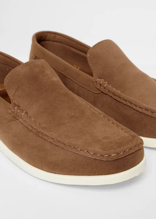 Threadbare Taupe Faux Suede Slip On Loafers - 11 Image 4