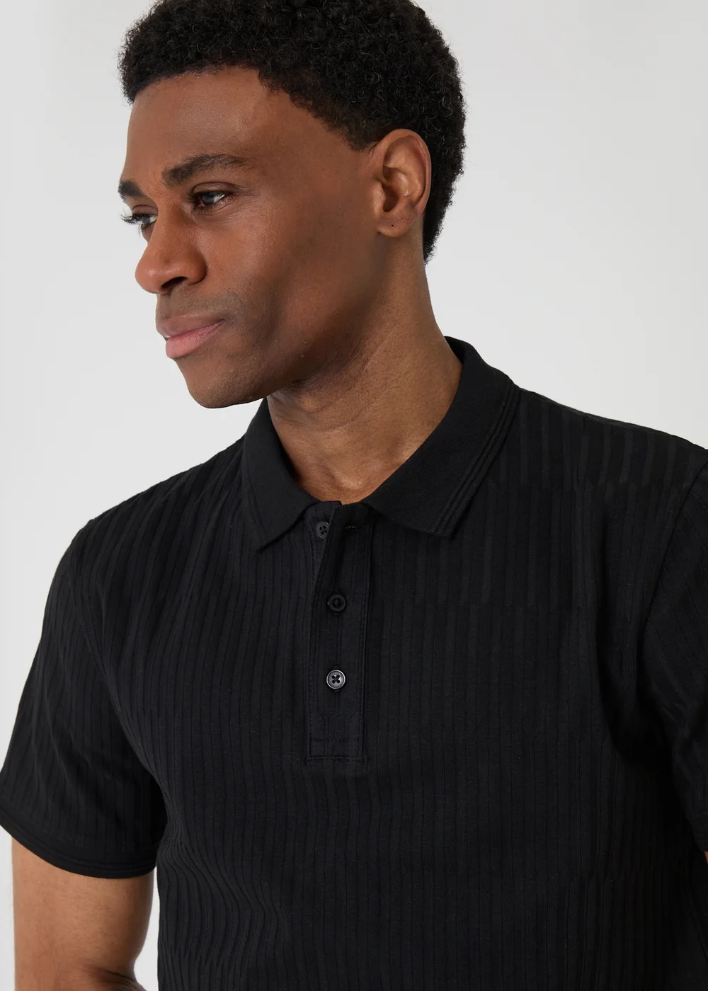 Threadbare Black Textured Cotton Polo Shirt - 2XL Image 4